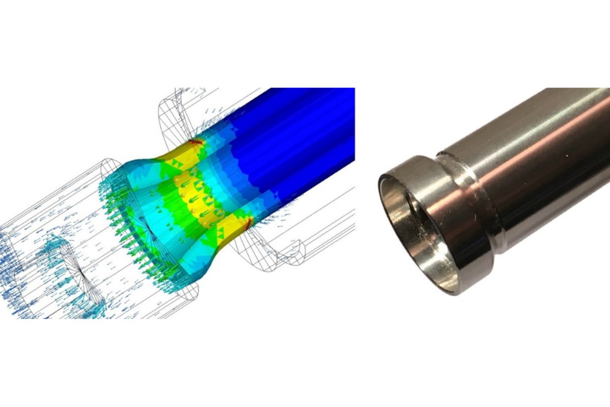 Simulationsmodell des Elektrostauchens von Rohr und fertigbearbeitetes Werkstück